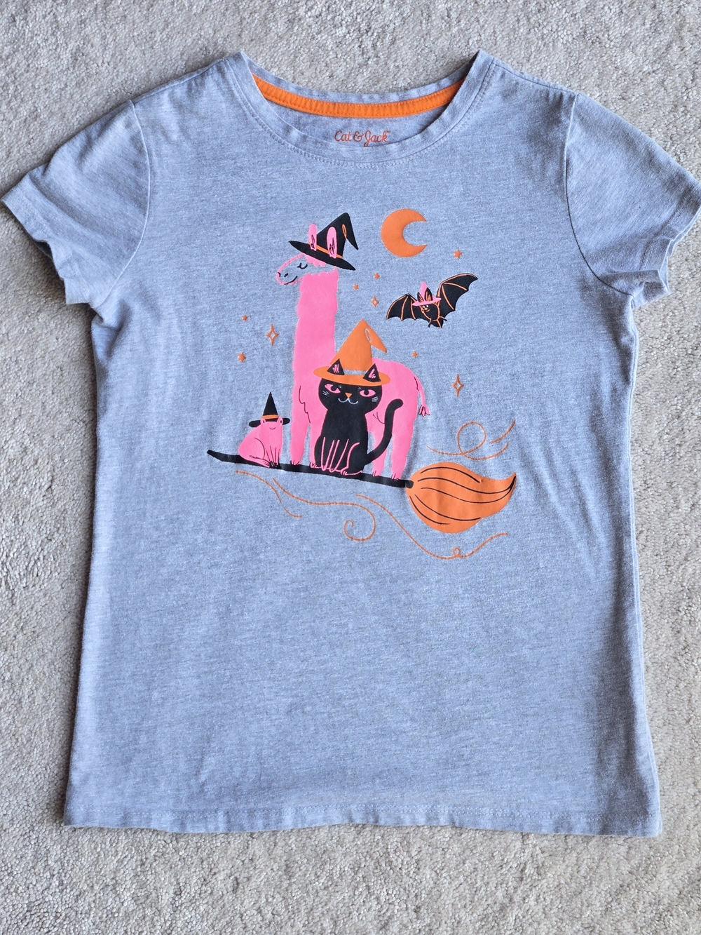 Cat & Jack Girls' Gray Halloween Cat & Llama Graphic Tee